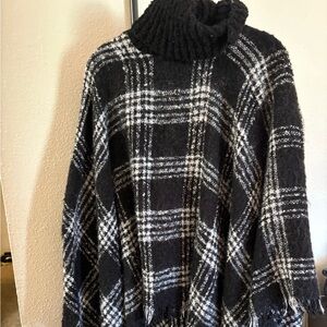 Black and White Plaid Poncho